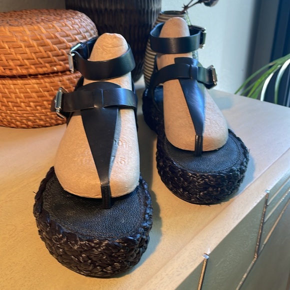 Zara sz 38 black platform ankle strap thong sandals - Picture 4 of 6